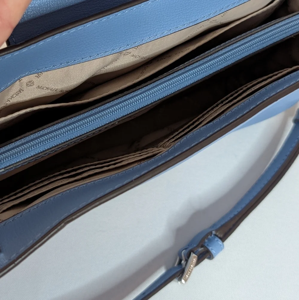 Michael Kors Mott French Blue Crossbody Large Clutch Purse EUC - Picture 7 of 14